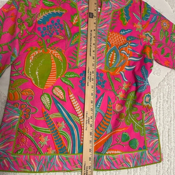 Gretchen Scott Designs Pink and Green Tropical Floral Blouse - Picture 6 of 8